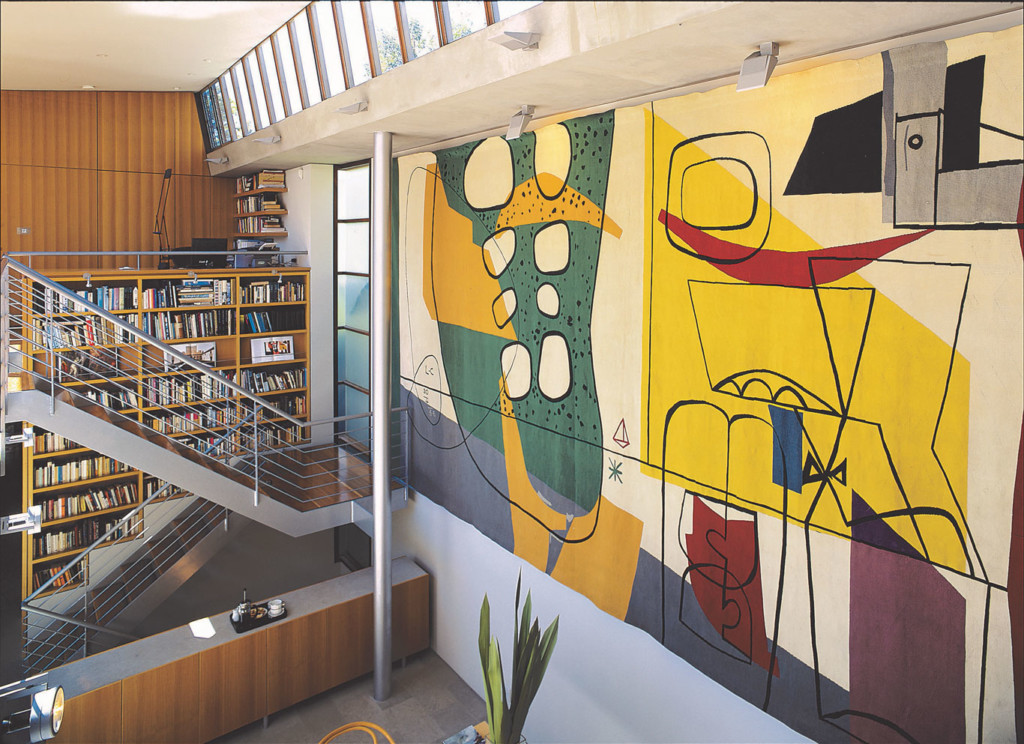 Looking down onto the void space with the Le Corbusier tapestry